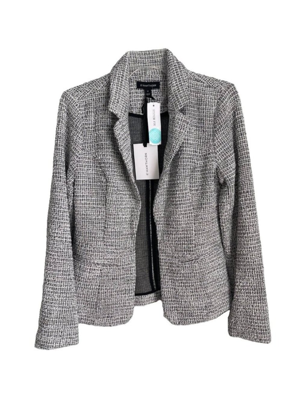41 Hawthorn Stitch Fix Black White Boucle Blazer Open Front NWT